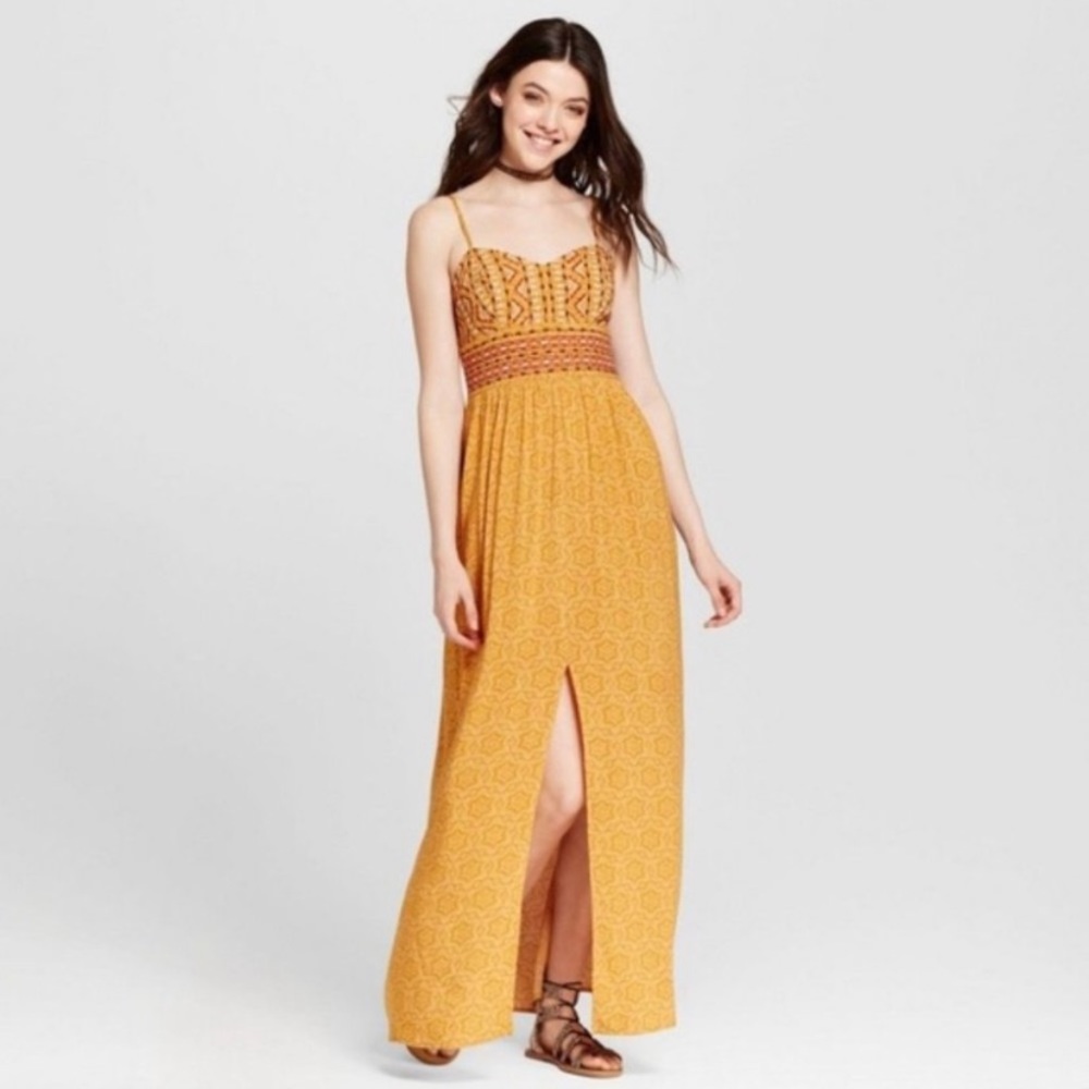 Xhilaration Tribal Embroidered Maxi Slit Dress - Size Small